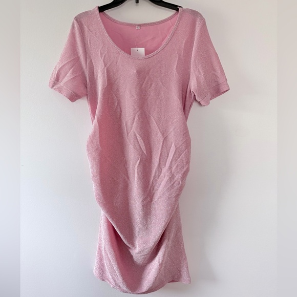 Dresses & Skirts - Sparkly Glitter Pink Spring Maternity Dress Baby Shower Expecting A Girl NWT L